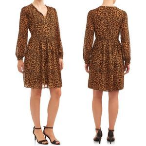 Time and Tru Long Sleeve Animal Print Bohemian Fall Peasant Dress M (8-10)